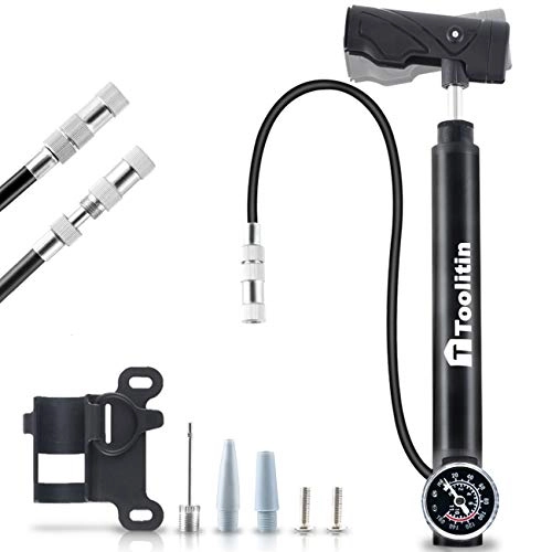 Bike Pump : TOOLITIN Bike Pump with Gauge , Accurate Inflation Portable Frame Bicycle Pump Fits Schrader and Presta Valve Types, 100 PSI Tire Pump for Road, Mountain and BMX Bikes