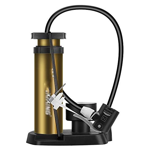 Bike Pump : TWDYC Bicycle Pump Inflator 160PSI Gauge Foot Pedal Portable Floor Air Inflator External Hose Fits (Color : Gold)