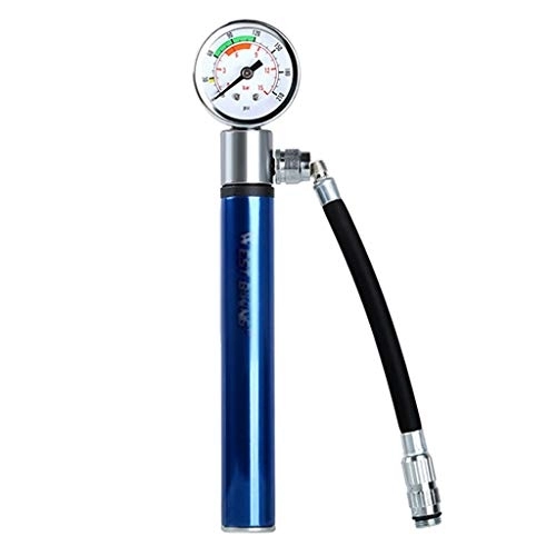 Bike Pump : Ultralight Bicycle Pump with Pressure Gauge 120Psi Presta Schrader Cycling Hand Air Inflator Portable Mini Bike Pump (Color : Blue)