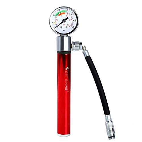 Bike Pump : Ultralight Bicycle Pump with Pressure Gauge 120Psi Presta Schrader Cycling Hand Air Inflator Portable Mini Bike Pump (Color : Red)