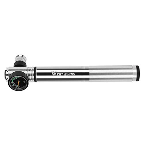 Bike Pump : Ultralight Mini Bike Pump with Pressure Gauge and High Pressure 300 PSI - Presta and Schrader - Select Colors - Silver