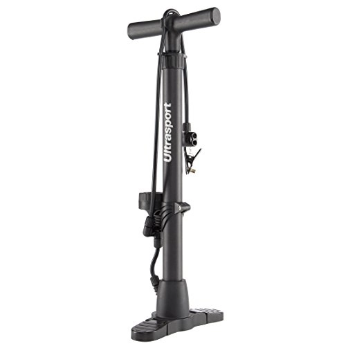 Bike Pump : Ultrasport air pump for bicycle and car, floor pump with manometer, practical air pump for common car valves and bicycle valves Dunlop, Schrader, Presta, including pressure indicator