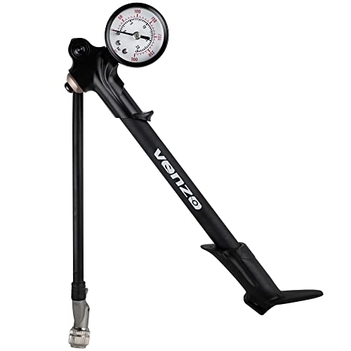 Bike Pump : Venzo Bike Bicycle 300 PSI High Pressure Dual Double Face with Gauge Fork Shock Rear Suspension Mini Air Pump for Mountain MTB Downhill Fork - No Air Loss Nozzle