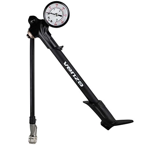 Bike Pump : Venzo Bike Bicycle 300 PSI High Pressure Dual Double Face with Gauge Fork Shock Rear Suspension Mini Air Pump for Mountain MTB Downhill Fork - No Air Loss Nuzzle