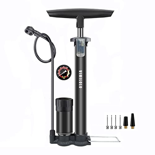 Bike Pump : VIMILOLO Bike Floor Pump with Gauge, Ball Pump Inflator Bicycle Floor Pump with high Pressure Buffer Easiest use with Both Presta and Schrader Bicycle Pump Valves-160Psi Max