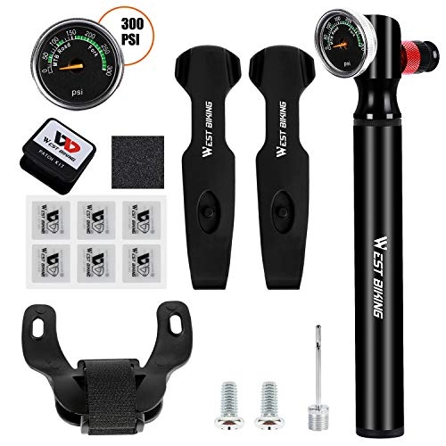 Bike Pump : WESTLIGHT 300 PSI Mini Bike Pump, Hand Bicycle Tire Air Inflator Pump, Accurate Fast Inflation for Football Sports Balls Road Mountain Bikes, Including Gas Needle / Puncture Patch / Tyre Lever