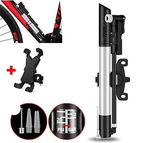 Bike Pump : WWJJLL Bicycle Pump, Portable Car Tire Pump with Mobile Phone Bracket, Double-Cylinder Manual High-Pressure Pump, Suitable for Bicycle Ball Toys