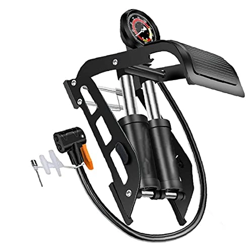 Bike Pump : Yililay Double Barrel Bike Floor Foot Pump Portable Air Pump Inflator Pump for Bicycle Ball Scooter Toys Black