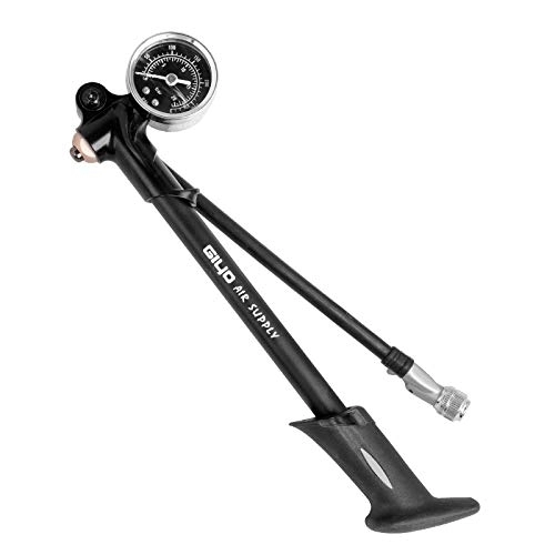 Bike Pump : YMYGCC Bike Pump Air Supply Inflator Bicycle Pump To Inflate Fork Shock Fits Schrader With Psi / bar Gauge Bleeder Foldable Hose (Color : Black)