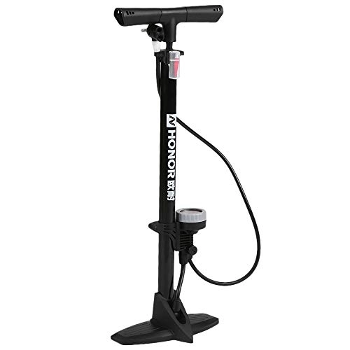 Bike Pump : YMYGCC Bike Pump Bicycle Air Pump Tire Inflator With Barometer Floor Type Riding Bike High-pressure Pump Cycling Accessories (Color : Black)