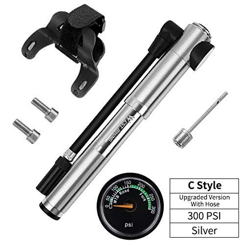 Bike Pump : YMYGCC Bike Pump Portable Bike Pump Gauge High Pressure Hand Pump Bike Accessories Schrader & Presta Bicycle Pump (Color : C Style Silver)