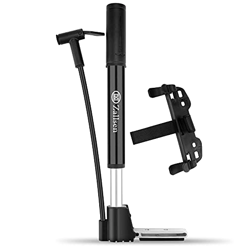 Bike Pump : Zallsen Mini Bike Pump, Alloy Bicycle Tire Pump, Portable and Fashionable, Fast Inflation and High Pressure Up to 120psi, Fits Universal Presta and Schrader Valve, with Ball Pump Needle for Toys (Black)