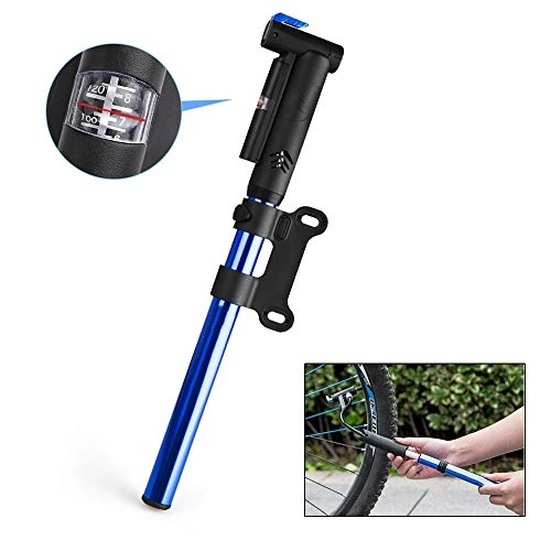 Bike Pump : ZHIPENG Mini Bike Pump Bicycle Pump Kit Bicycle Tyre Pump Cycling Inflator High-Pressure Bicycle Pump, Compact And Portable, Two-In-One Valve, with Pressure Gauge, Ball Needle, Blue