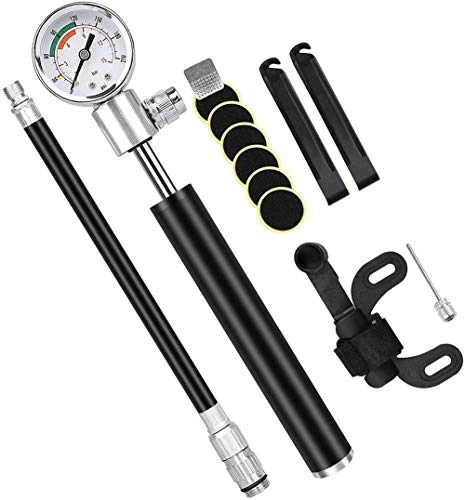 Bike Pump : ZOOENIE Mini Bicycle Pump, Bicycle Air Pump with Pressure Gauge, Glueless Puncture Repair Kit, Fits 210 PSI Presta and Schrader Valve for Mountain Bike, Ball, Inflatable Toy