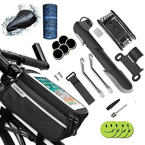 Bike Pump : Zzone-1 Bike Tool Kit, Bicycle Pump, Tyre Puncture Repair Kit, 16 in 1 Bike Multifunction Tool With Patch Kit, Mountain cycle Frame handlebar Front Tube Pouch Bag.