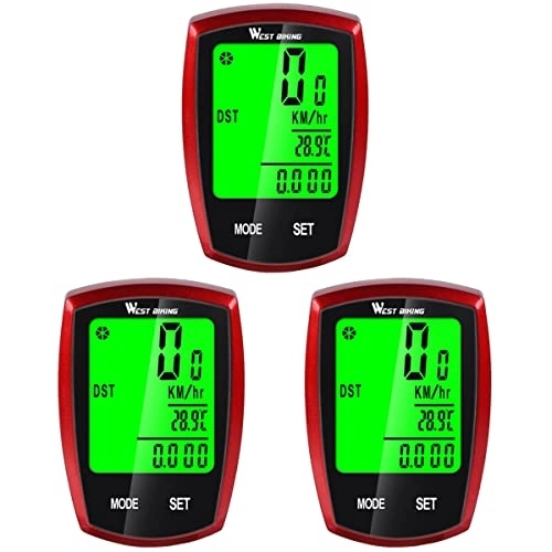 Cycling Computer : ABOOFAN 3pcs Computer Wired LED Digital Rate Cycling Waterproof Odometer Stopwatch Speedometer Bike Computer (Red)