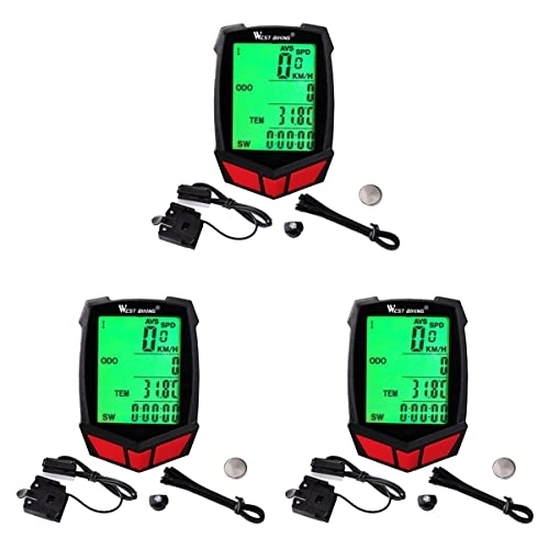 Cycling Computer : Amosfun 3pcs Wired Bike Computer 20 Functions Speedometer Odometer Cycling MTB Bike Stopwatch Computer (Red)