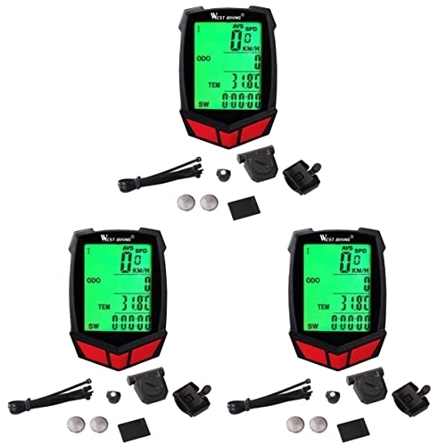 Cycling Computer : BESPORTBLE 3pcs20 Bike Odometer Road Mountain for Waterproof Computer Wake- up Cycling Display Red Mtb Wireless Stopwatch Functions Lcd Speedometer