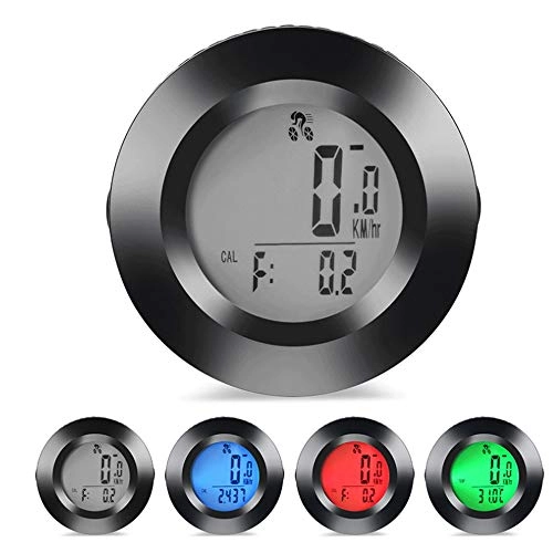Cycling Computer : Bicycle Odometer Tricolor Backlit Wireless Waterproof Round Children's Scooter Waterproof Speedometer Odometer for Tracking Riding Speed Track Distance ( Color : Tri-color backlight , Size : 52x19mm )