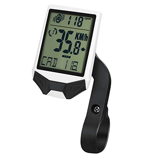 Cycling Computer : Bike Odometer Big Screen Wireless Speed + Cadence + Heart Rate Three-in-one Stopwatch, Extended Bracket, Long Night Light for Outdoor Cycling (Color : White, Size : One size)