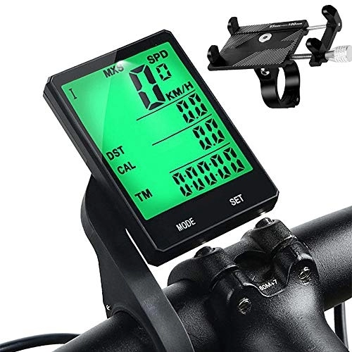 Cycling Computer : Bike Odometer / Speedometer / Bike Speedometer / Wireless Bicycle Speedometer, Bike Computer Waterproof Accurate Speed Tracking, with Extra Large LCD Display Waterproof & A Solid Phone Holder