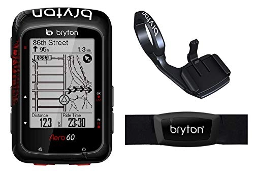 Cycling Computer : Bryton Aero 60H Computer GPS Cycling Black with HRM and Aero Frontal Support Mount BRA60H