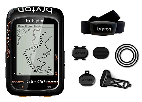 Cycling Computer : Bryton Rider 450T GPS Cycling Computer + HRM Heart Rate Monitor + Speed / Cadence Sensors, Black