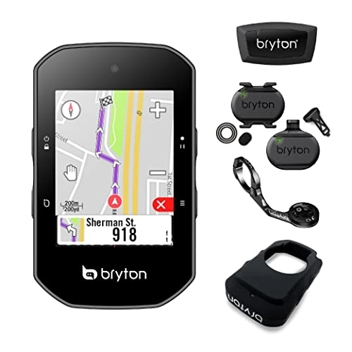 Cycling Computer : Bryton S500T GPS Cycle Computer Bundle with Speed / Cadence & Heart Rate Black 84x51x25mm
