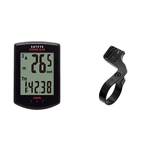 Cycling Computer : CatEye Strada Slim Universal Cycle Computer - Size 310W, Black & OF-100 Out Front Mount - Black