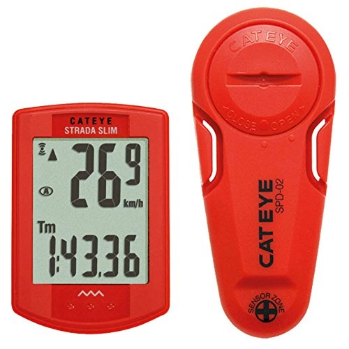 Cycling Computer : Cateye Strada Slim w HU / Sensor - Red
