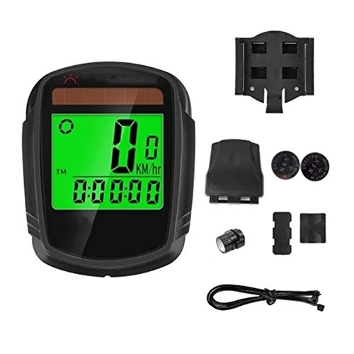 Cycling Computer : ChengBeautiful Bike Computer Solar Powered Bike Computer Wireless Waterproof Bicycle Speedometer Odometer Automatic Wake-up Bicycle Computer (Color : Black, Size : ONE SIZE)