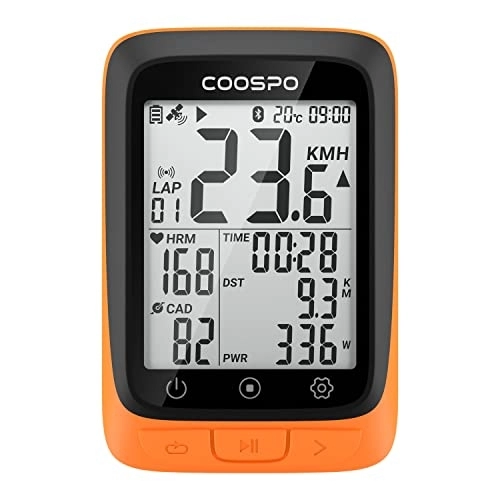 Cycling Computer : COOSPO BC107 Bike Computer Wireless GPS, Automatic Signal Acquisition Time Adjustment, Waterproof IP67 | Bluetooth ANT+| 2.4 Inch Automatic Backlight Bike Speedometer Suitable for All Bikes, Orange