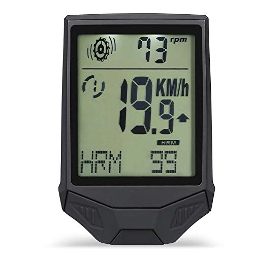 Cycling Computer : Feixunfan Bike Computer Big Screen Wireless Speed + Cadence + Heart Rate Three-in-one Stopwatch, Extended Bracket, Long Night Light for Bicycle Enthusiasts (Color : Black, Size : One size)