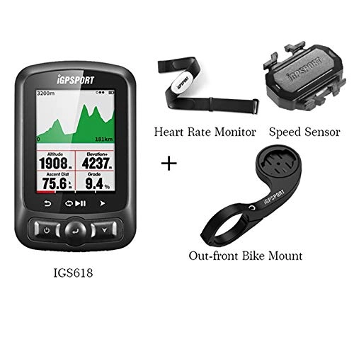 Cycling Computer : GPS Bike Computer, Bluetooth Speedometer Waterproof Bicycle Digital Stopwatch (Heart Rate Monitor +Cadence Sensor+Out-Front Bike Mount), B