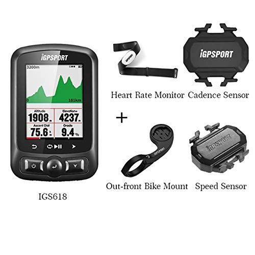 Cycling Computer : GPS Bike Computer, Bluetooth Speedometer Waterproof Bicycle Digital Stopwatch (Heart Rate Monitor +Cadence Sensor+Out-Front Bike Mount +Speed Sensor)