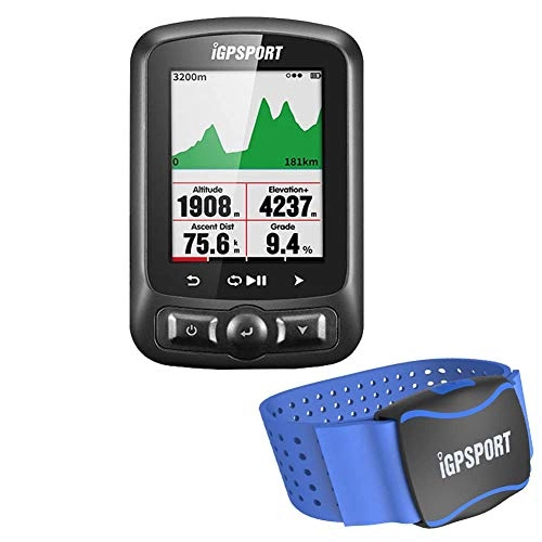 Cycling Computer : iGPSPORT GPS Bike Computer for Navigation, Waterproof Cycling Computer Anti-glare Color Screen with Armband Heart Rate Monitor Sensor Fitness Tracker Cyclocomputer - Blue