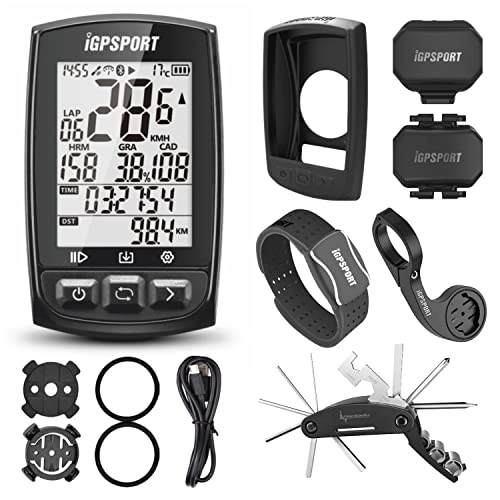 Cycling Computer : iGPSPORT iGS50S GPS Wireless Bike Computer w / HR60 Heart Rate, BH50 Case, M80 Mount, SPD70 Speed and CAD70 Cadence Sensors and Wearable4U Bike Multi-Tool Bundle