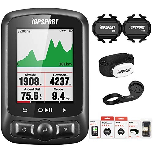 Cycling Computer : iGPSPORT iGS618 Black Wireless Cycle Computer with ANT+ Function Bike Speedometer GPS combo with Heart Rate monitor bike mount Cadence Speed Sensor (Combo 4)