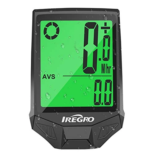Cycling Computer : IREGRO Bike Computer Waterproof Wireless Bicycle Odometer Speedometer, one button Wake-up 18 Functions LCD Backlight Bike Odometer for Outdoor Cycling Realtime Speed Tracking