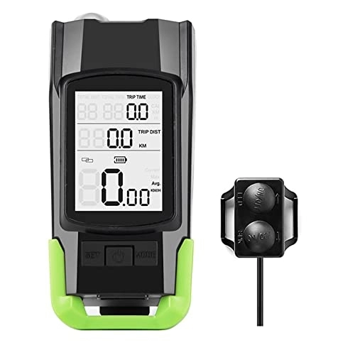 Cycling Computer : koliyn Three-in-one bicycle code meter horn lamp, multi-function bicycle accessory with 4000mA large battery+wireless code meter+120 high decibel speaker USB charging, Green