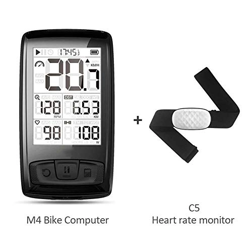 Cycling Computer : KUANGQIANWEI Bike accessories Bicycle Computer Wireless Function Bicycle Speedometer IPX6 Waterproof Bicycle Computer 2.5 Inch Large Screen Odometer, Real-time Riding bike computer (Color : M4+C5)
