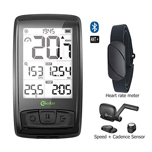 Cycling Computer : KUANGQIANWEI Bike accessories M4 Wireless Bicycle Computer Bike Speedometer With Speed & Cadence Sensor Can Connect Bluetooth ANT+(SET A Heart Rate Monitor) bike computer (Color : A M4xHeart rate)