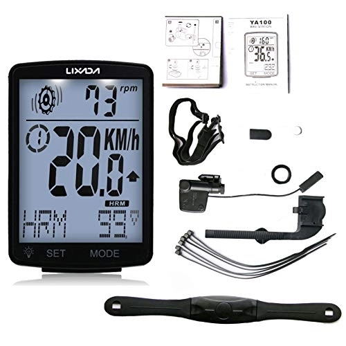 Cycling Computer : Lixada 3 in 1 Wireless Bicycle Computer LCD Screen 2.8 Inch IPX7 Multifunctional Waterproof Speedometer with Heart Rate Sensor, Measurable Temperature, 9 Languages