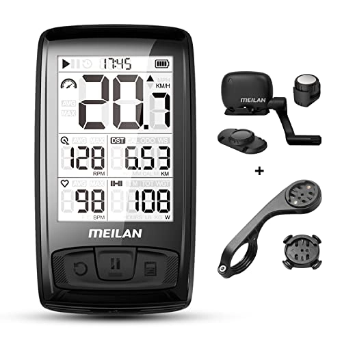 Cycling Computer : MEILAN M4 Wireless Bike Computer, ANT+ BLE4.0 Bicycle Speedometer and Odometer with Cadence / Speed Sensor, Waterproof Cycling Computer with 2.5 inch LCD Backlight Display