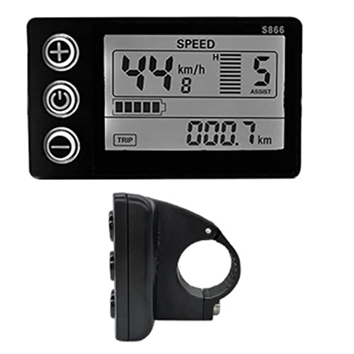 Cycling Computer : Oiyekntd Bicycle Display Meter, Display E-bike S866 Horizontal LCD Meter with Black&White Screen and Waterproof Connector Bicycle Odometer Speedometer for Bicycle Modification