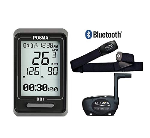 Cycling Computer : POSMA DB1 BLE4.0 Cycling Computer Speedometer Odometer Bundle with BHR20 Heart Rate Monitor & BCB20 Speed / Cadence Sensor