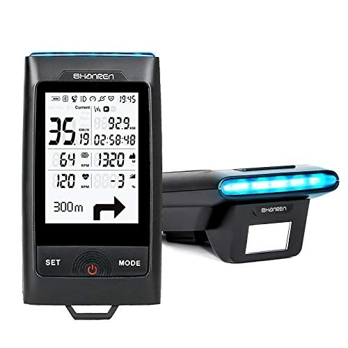 Cycling Computer : SHANREN Di-Pro GPS Bike Computer, 96-Hour Bluetooth ANT+ Cycling Computer with Headlight (Di-Pro Black)