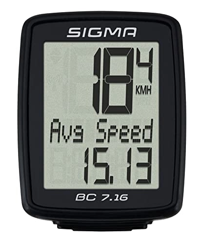 Cycling Computer : Sigma Sport Bicycle Computer BC 7.16, 7 Functions, Average Speed, wired Bike Computer, Black