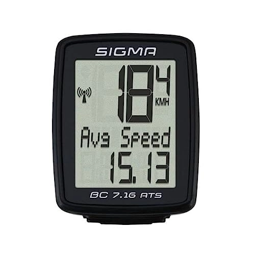Cycling Computer : Sigma Sport Bicycle Computer BC 7.16 ATS, 7 Functions, Average Speed, wireless Bike Computer, Black