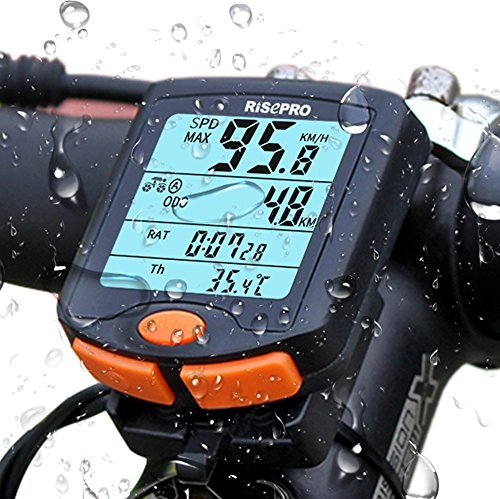 Cycling Computer : Wireless Bike Computer, RISEPRO Waterproof Bike Cycle Computer 4 Line LCD Backlight Display for Tracking Riding Speed and Distance, Waterproof Bike Computer YT-813